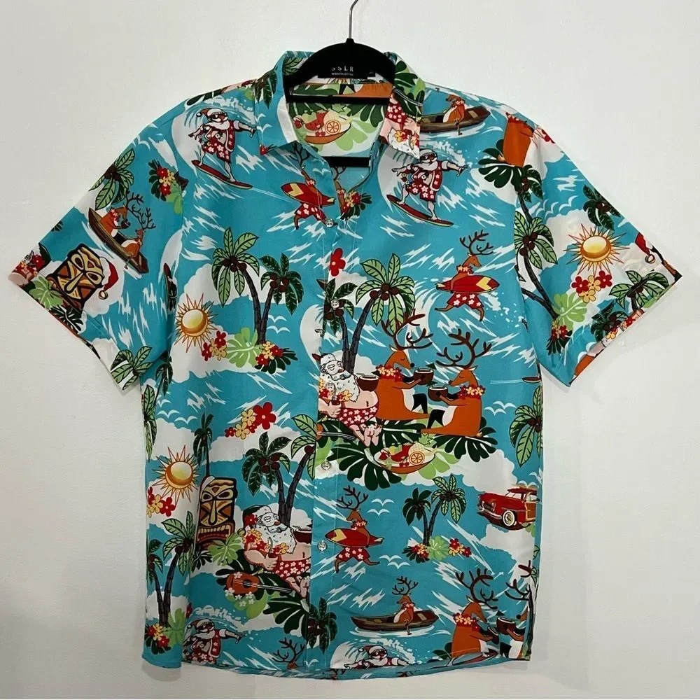 SSLR Surfs Up Santa Ugly Christmas Hawaiian Shirt --‎ M